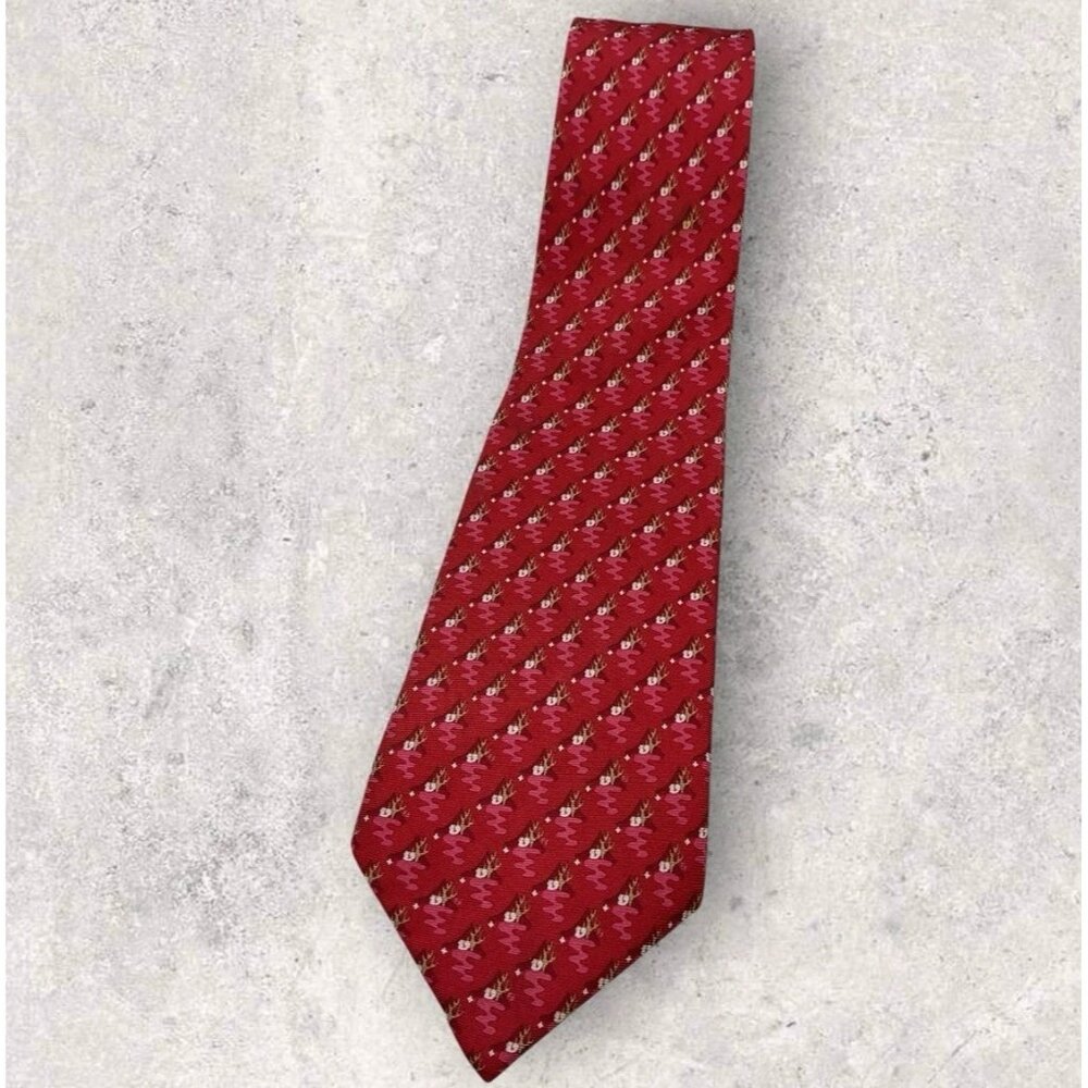 FENDI Silk Tie ITALY XL Burgundy Beige Pink Art W:3.6" EUC